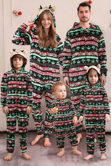 Black One Piece Christmas Tree Pattern Matching Family Pajamas